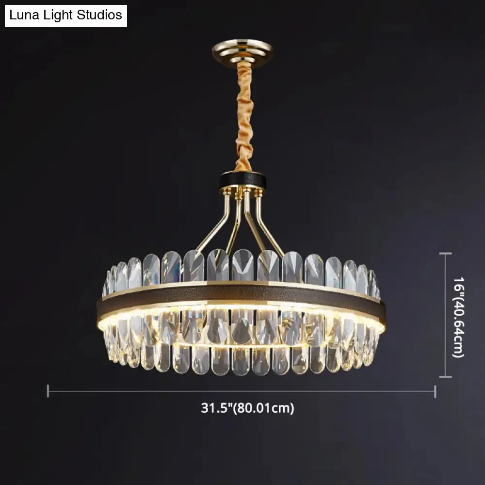 Minimalist Black-Gold LED Chandelier with Crystal Accents - Elegant Ceiling Pendant Light for Living Room