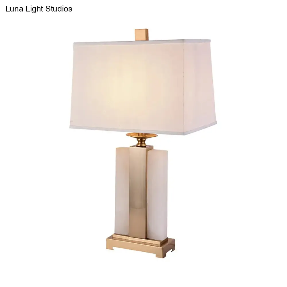 Minimalist White & Brass Table Lamp with Rectangle Fabric Shade - Perfect Living Room Night Light