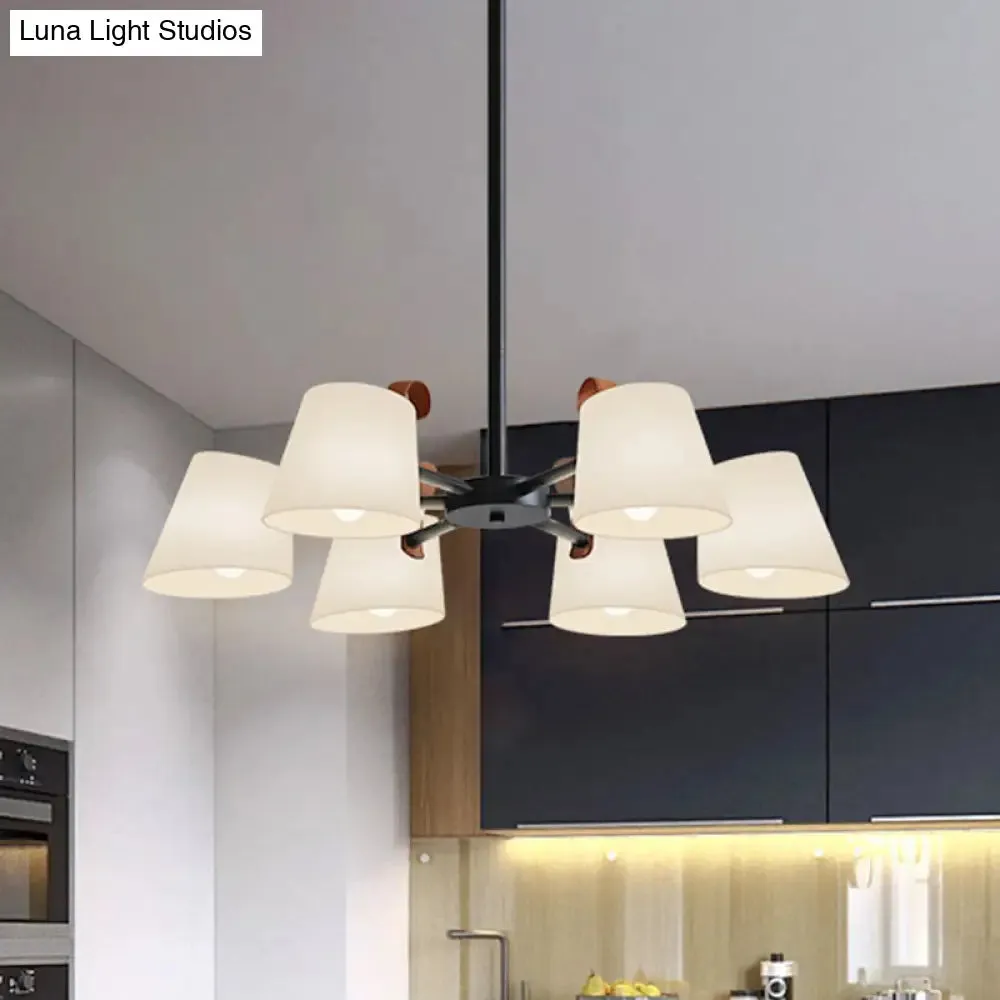 Modern Black Hanging Chandelier - Barrel Dining Room Pendant with Frosted White Glass (3/6-Head)