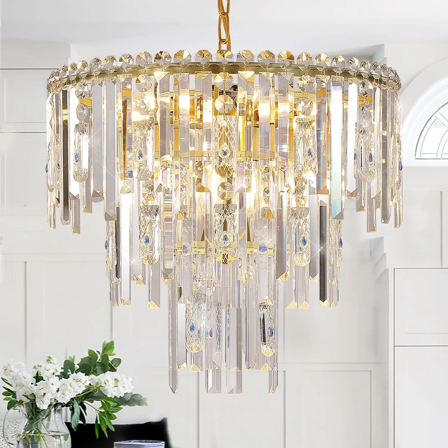 Modern Crystal Chandeliers Ceiling Pendant Light Fixture for Living Room Dining Room Foyer Kitchen Entryway