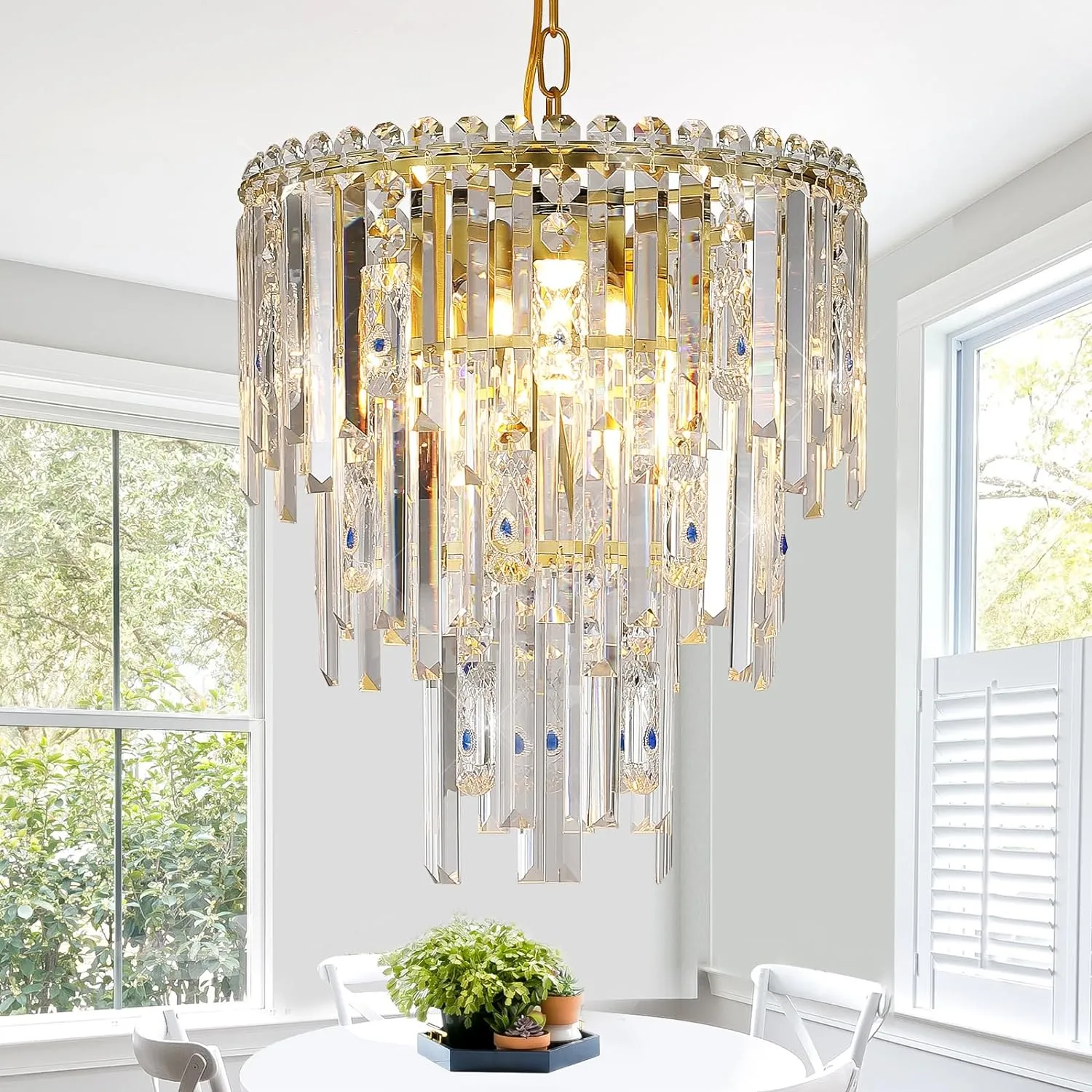 Modern Crystal Chandeliers Ceiling Pendant Light Fixture for Living Room Dining Room Foyer Kitchen Entryway