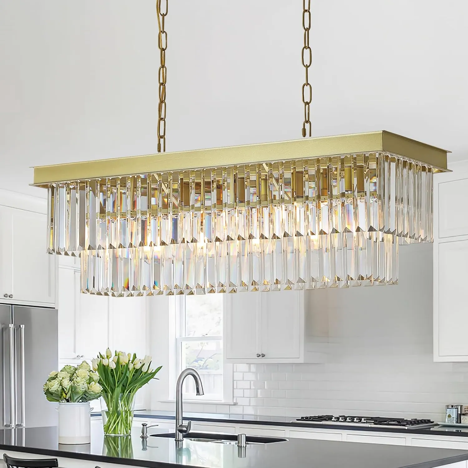 Modern Crystal Chandeliers Ceiling Pendant Light Fixture for Living Room Dining Room Foyer Kitchen Entryway