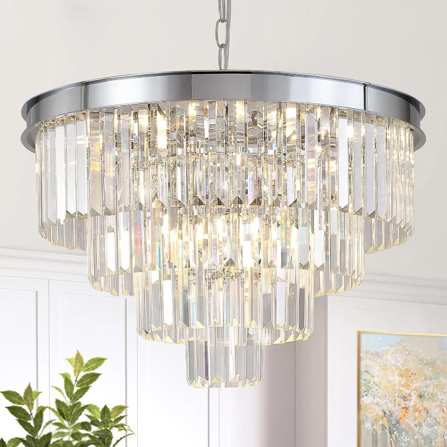 Modern Crystal Chandeliers Ceiling Pendant Light Fixture for Living Room Dining Room Foyer Kitchen Entryway