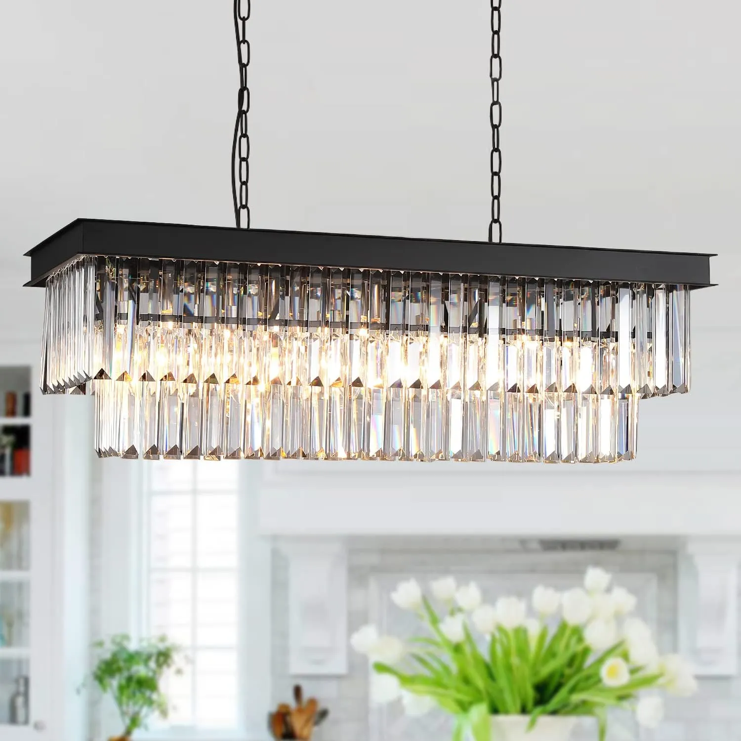 Modern Crystal Chandeliers Ceiling Pendant Light Fixture for Living Room Dining Room Foyer Kitchen Entryway