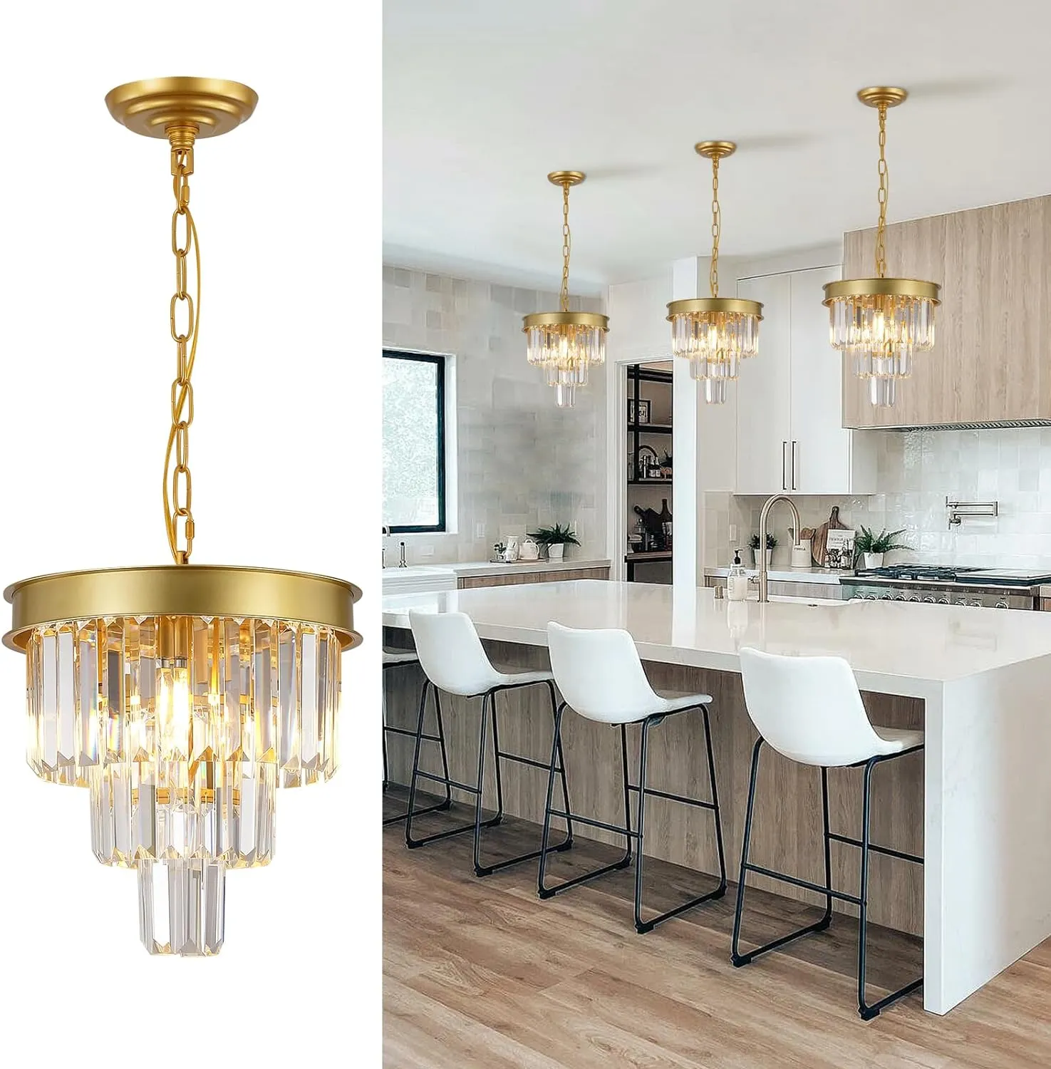 Modern Crystal Chandeliers Ceiling Pendant Light Fixture for Living Room Dining Room Foyer Kitchen Entryway