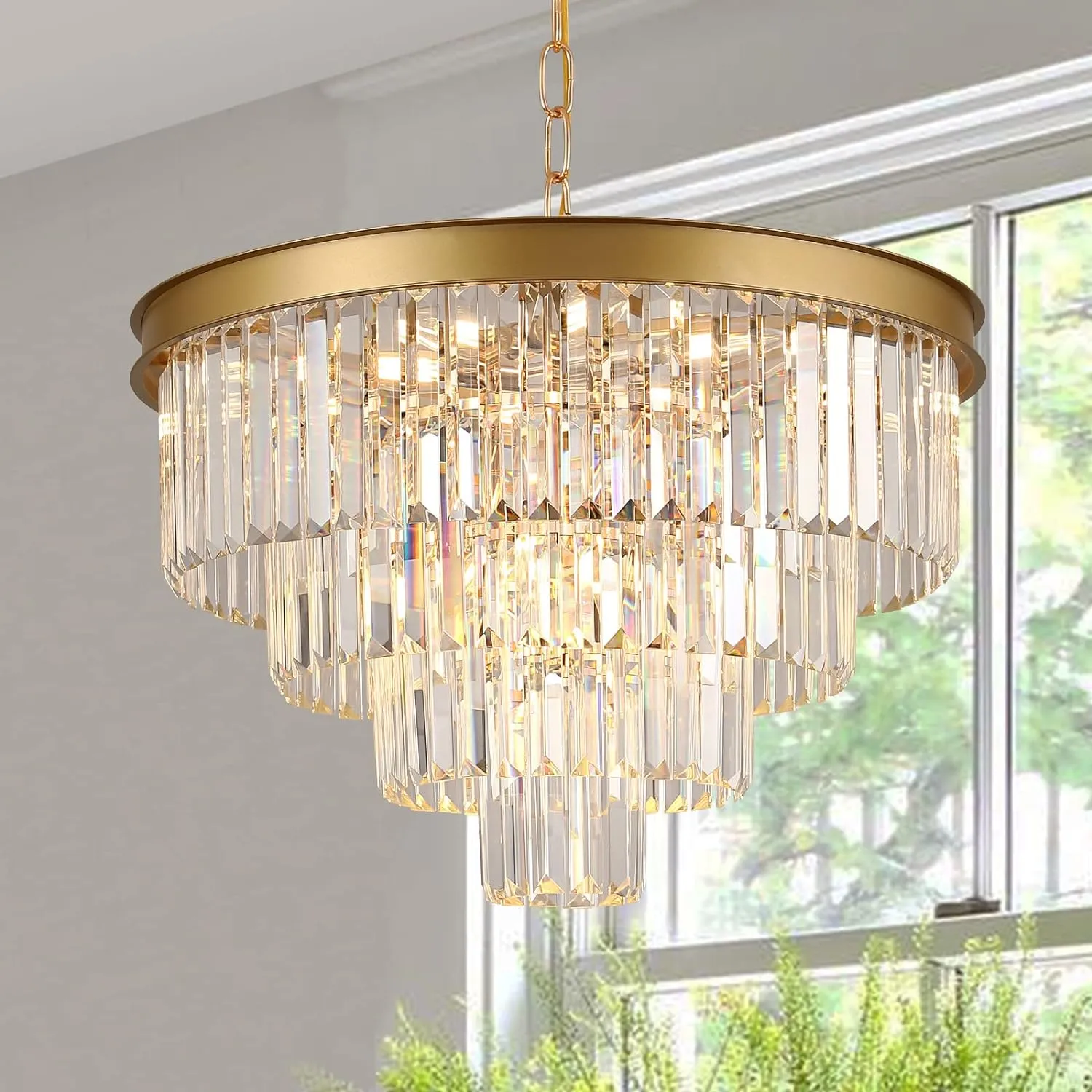 Modern Crystal Chandeliers Ceiling Pendant Light Fixture for Living Room Dining Room Foyer Kitchen Entryway