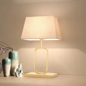 Modern Gold Bedside Table Lamp with Rounded Rectangle Shape and Fabric Shade