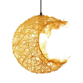 Moon Shape Rattan Chandelier by Mansion - Hand-Woven, Simple, Beautiful for Bedroom, Study, Coffee Shop