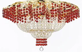 Moroccan Style French Flush Empire Crystal Chandelier Chandeliers H19.5" W24" - Dressed With Ruby Red Crystals Perfect For Dining Room / Entryway / Foyer / Living Room - A93-B75/Flush/Cg/928/9