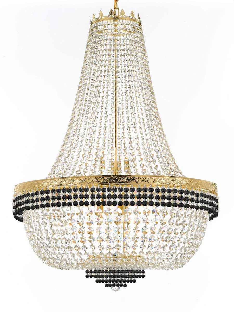 Nail Salon French Empire Crystal Chandelier Lighting Dressed with Jet Black Crystal Balls - Great for The Dining Room, Foyer, Entryway and More! H 50" W 36" 25 Lights - G93-B75/H50/CG/4199/25