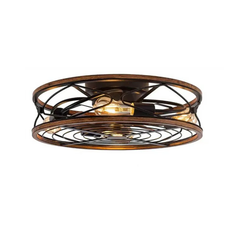 Nordic Industrial Wrought Iron Cylinder 4-Light Flush Mount Ceiling Invisible Fan Light