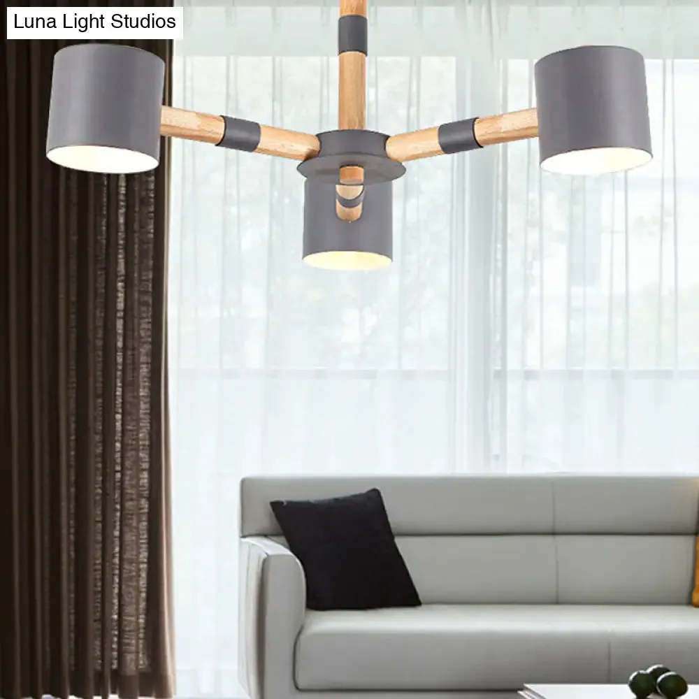 Nordic Modern Hanging Light - Cylinder Shade for Boys Bedroom Chandelier, Metal & Wood Design