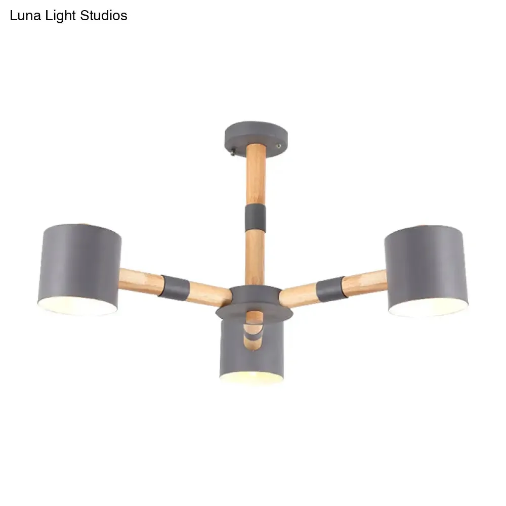 Nordic Modern Hanging Light - Cylinder Shade for Boys Bedroom Chandelier, Metal & Wood Design