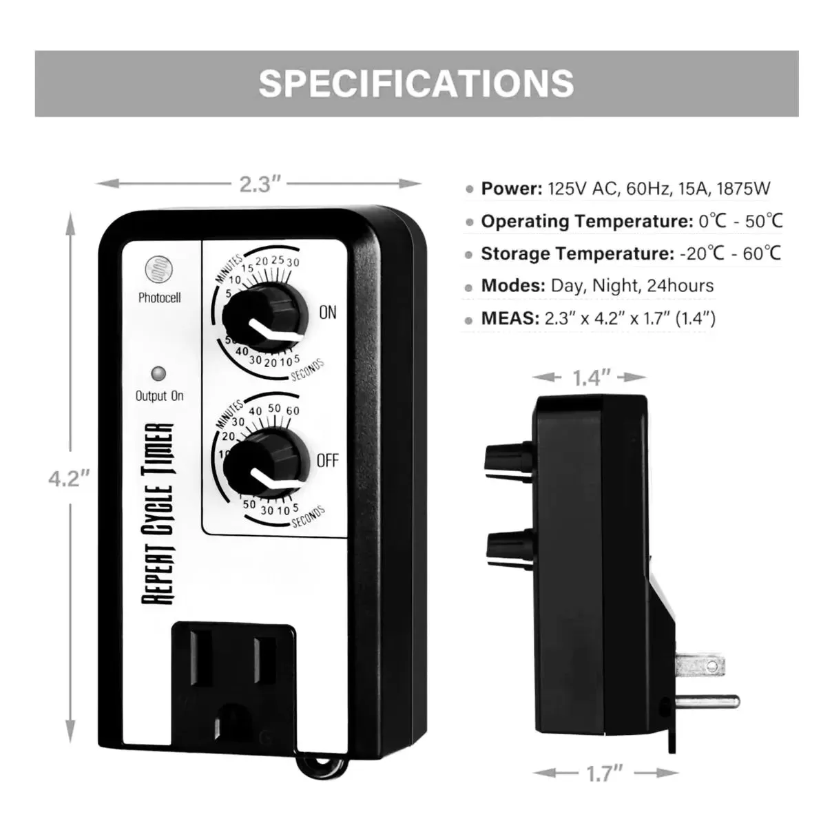 NORTH SPORE 24hr Repeat Cycle Timer, 120v