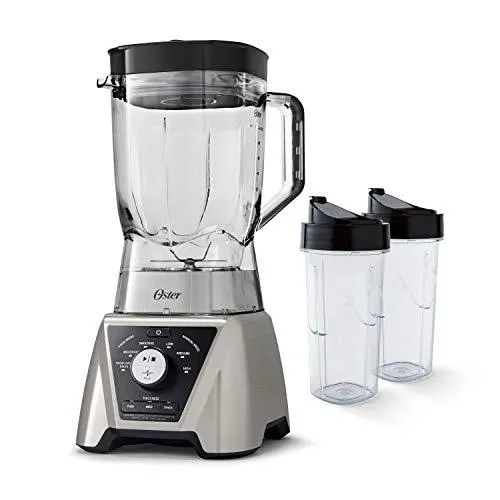 Oster BLSTTSCB2000 Texture Select Settings Pro Blender with 2 Blend-N-Go Cups and Tritan Jar, 64 Ounces, Brushed Nickel