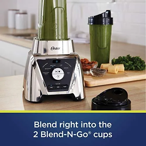 Oster BLSTTSCB2000 Texture Select Settings Pro Blender with 2 Blend-N-Go Cups and Tritan Jar, 64 Ounces, Brushed Nickel