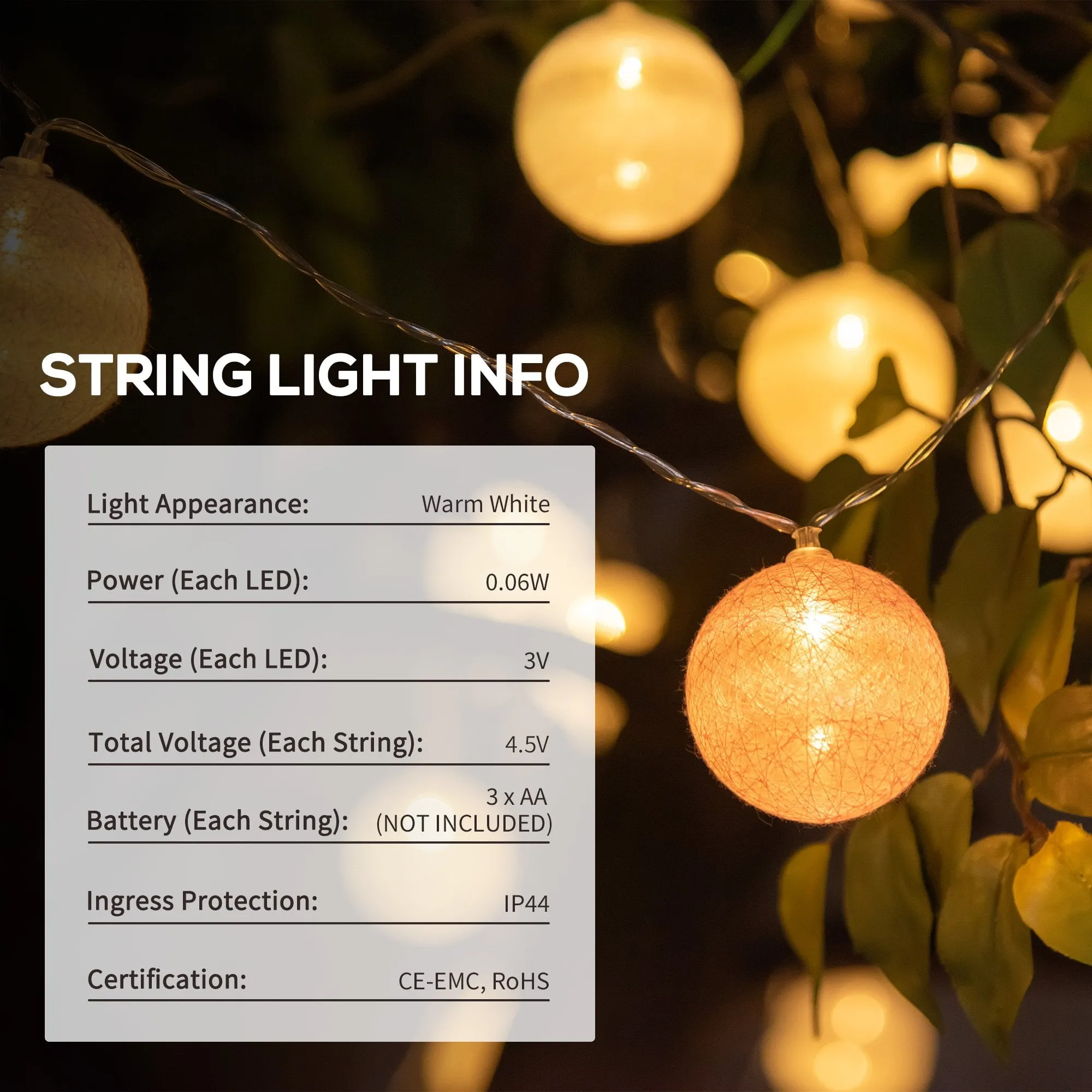 Outsunny 4-Pack Garden String Lights, Total 70ft 80 LED Globe Lights, Hanging Festoon Lights for Outdoor/Indoor, Party, Festival Docor wit Outdoor/Indoor