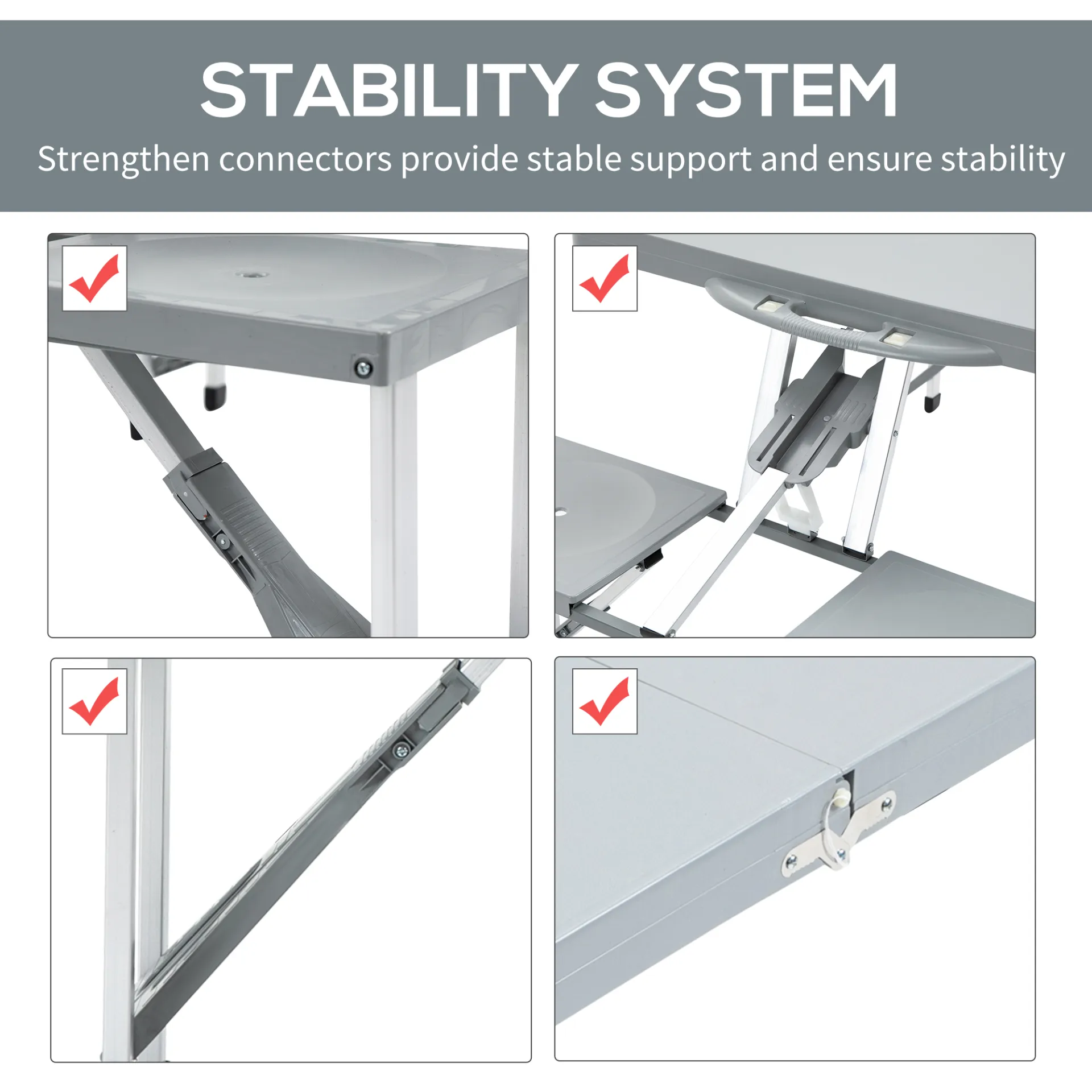 Outsunny Portable Foldable Camping Picnic Table with Seats, Chairs, and Umbrella Hole - Grey