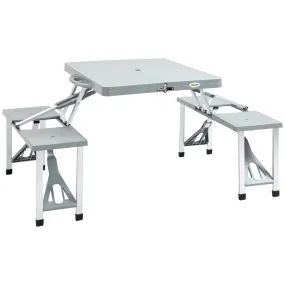 Outsunny Portable Foldable Camping Picnic Table with Seats, Chairs, and Umbrella Hole - Grey