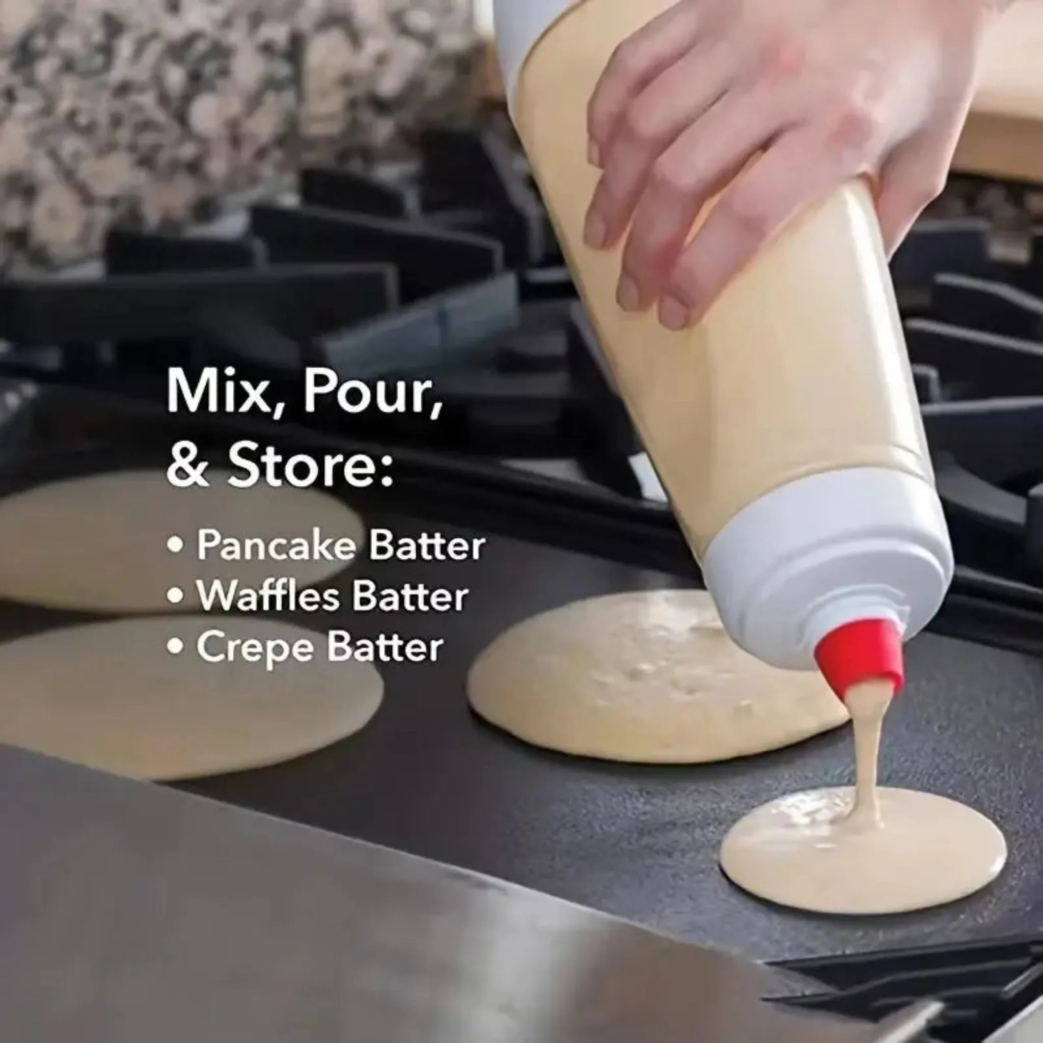 Pancake Batter Bottle | Mixer & Dispenser with Blender Ball