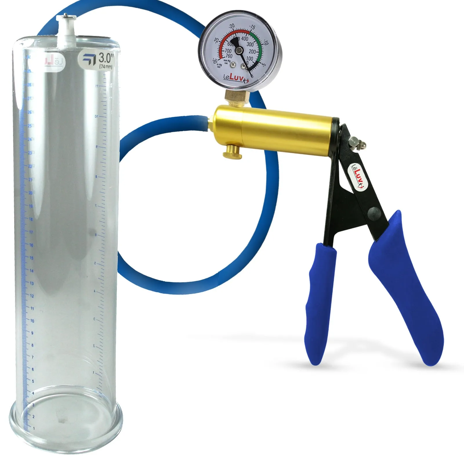 Penis Pump LeLuv ULTIMA   Gauge Options | Blue Premium Silicone Handle & Hose