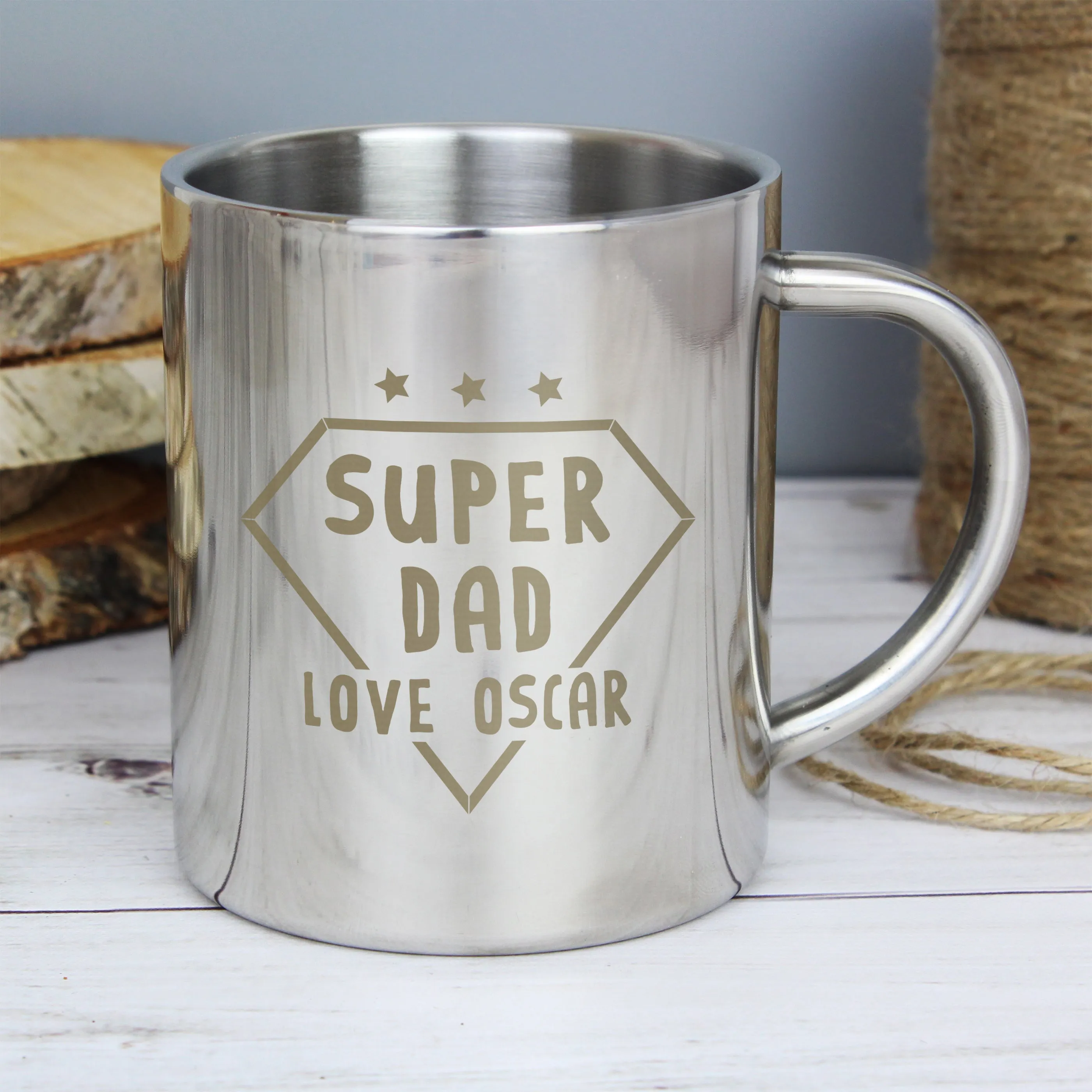 Personalised Super Dad Stainless Steel Mug