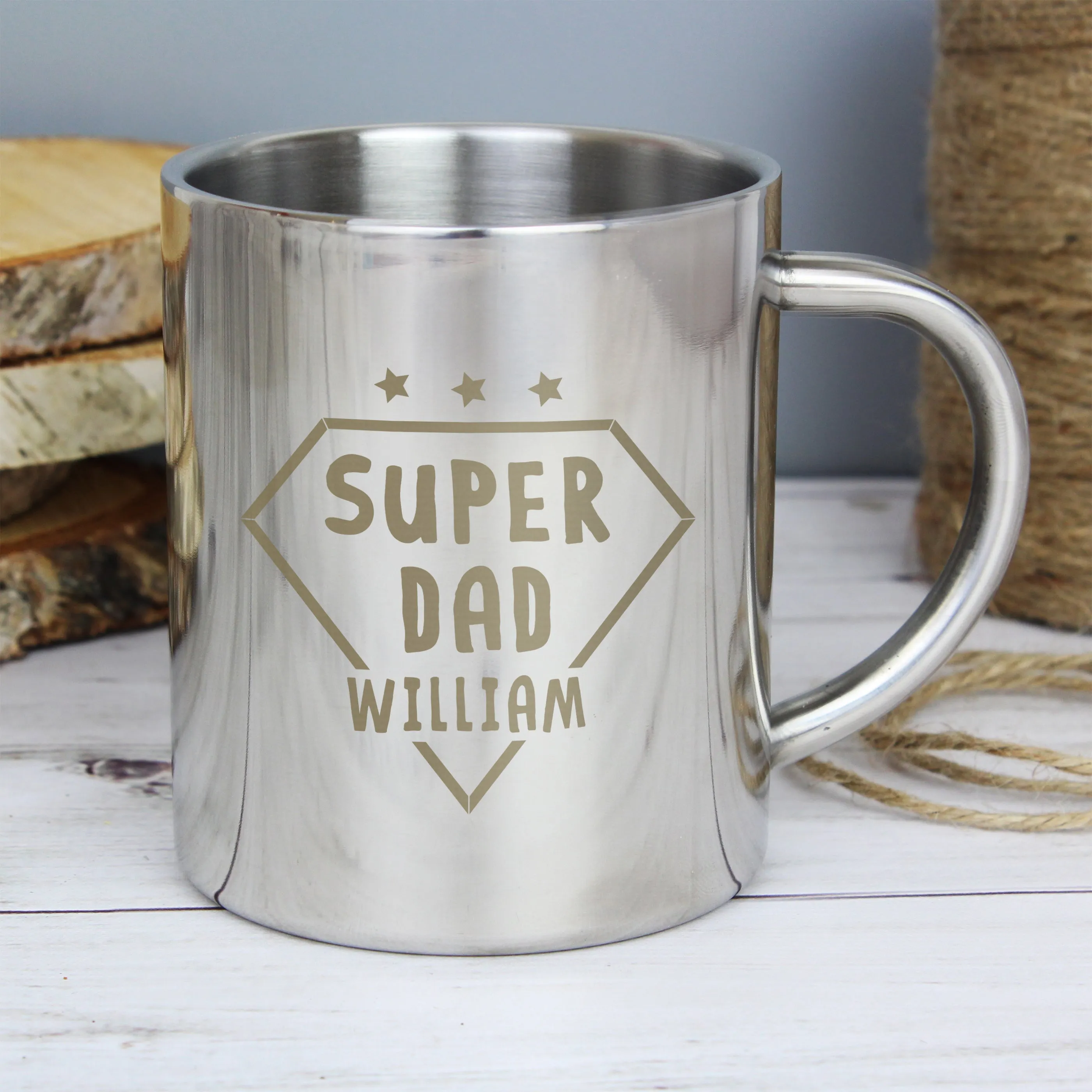 Personalised Super Dad Stainless Steel Mug