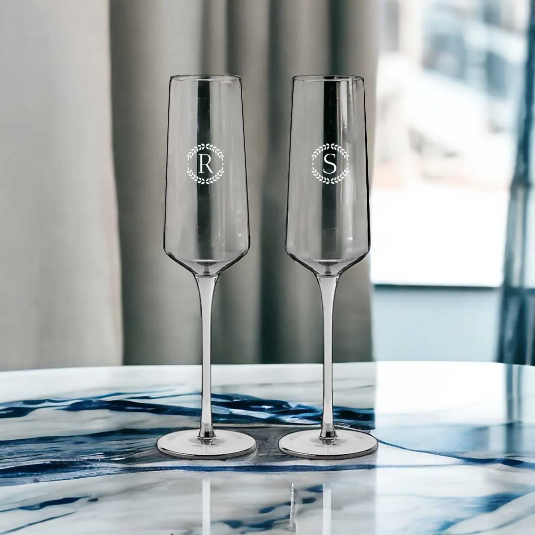 Personalized Engraved Champagne Flutes - Premium Champagne Glass with Name