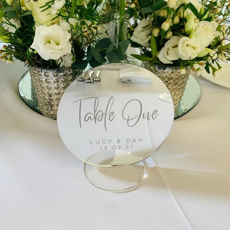 Personalized Script Elegant Special Event Acrylic Mirror Table Numbers With Holder