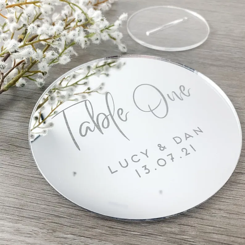 Personalized Script Elegant Special Event Acrylic Mirror Table Numbers With Holder