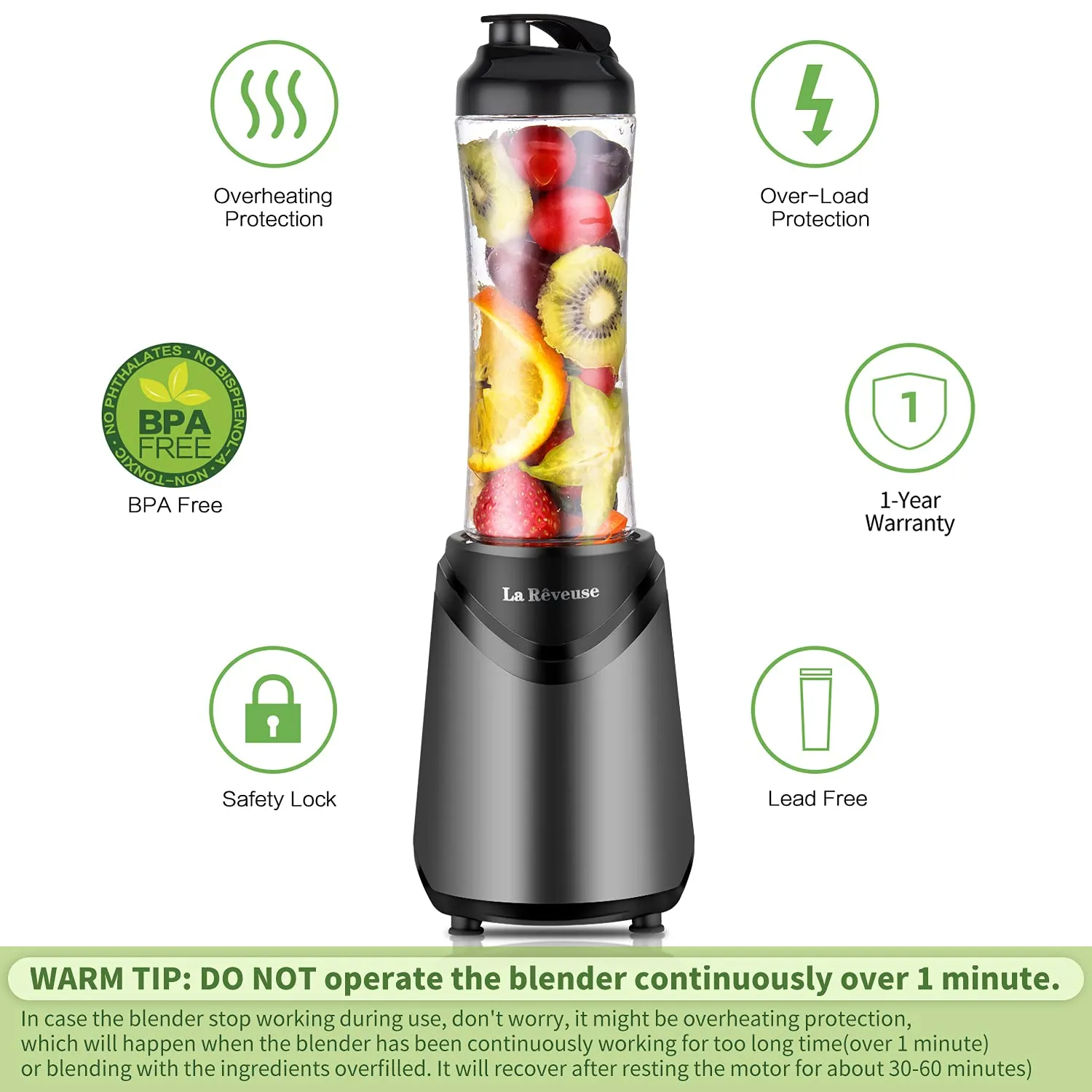 Portable Travel Size La Reveuse Smoothie Blender 300 Watts Sugar-free