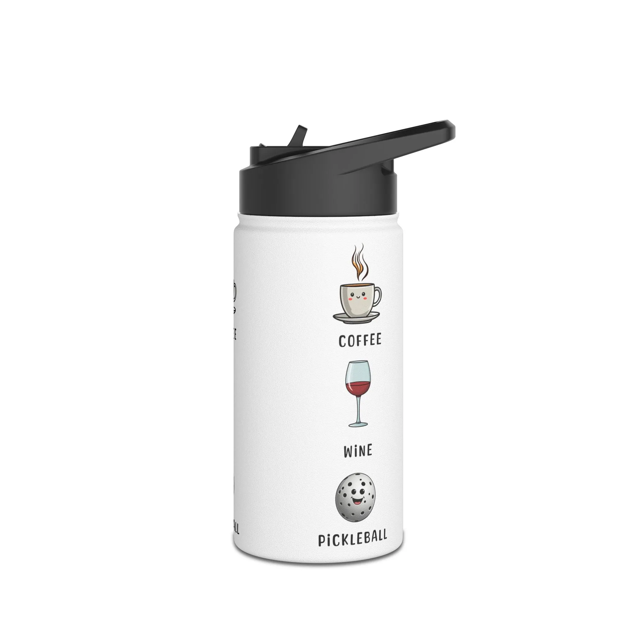 "Stainless Steel Water Bottle – Standard Lid "Life is Good Stainless Steel Water Bottle – Coffee, Wine & Pickleball Design"