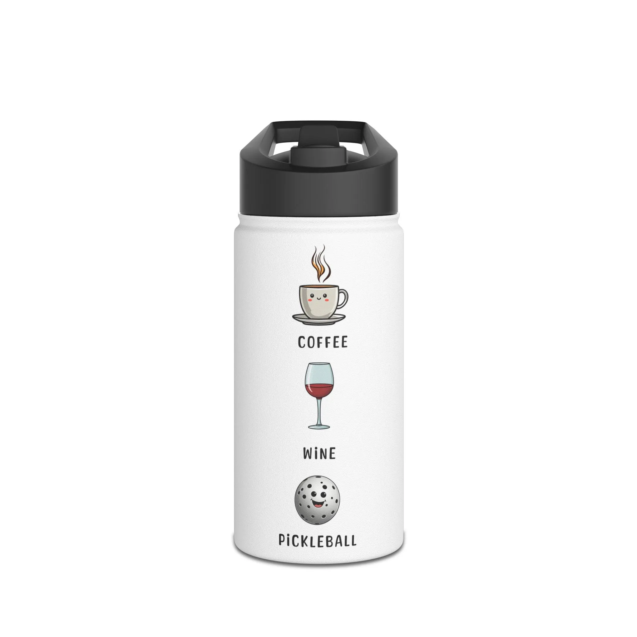 "Stainless Steel Water Bottle – Standard Lid "Life is Good Stainless Steel Water Bottle – Coffee, Wine & Pickleball Design"