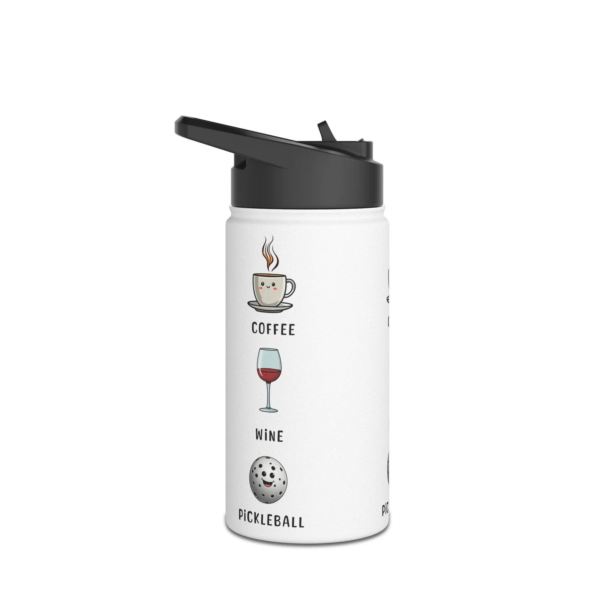 "Stainless Steel Water Bottle – Standard Lid "Life is Good Stainless Steel Water Bottle – Coffee, Wine & Pickleball Design"