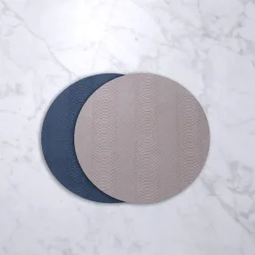 Reversible Round Placemats - Blue and Taupe - Set of 4