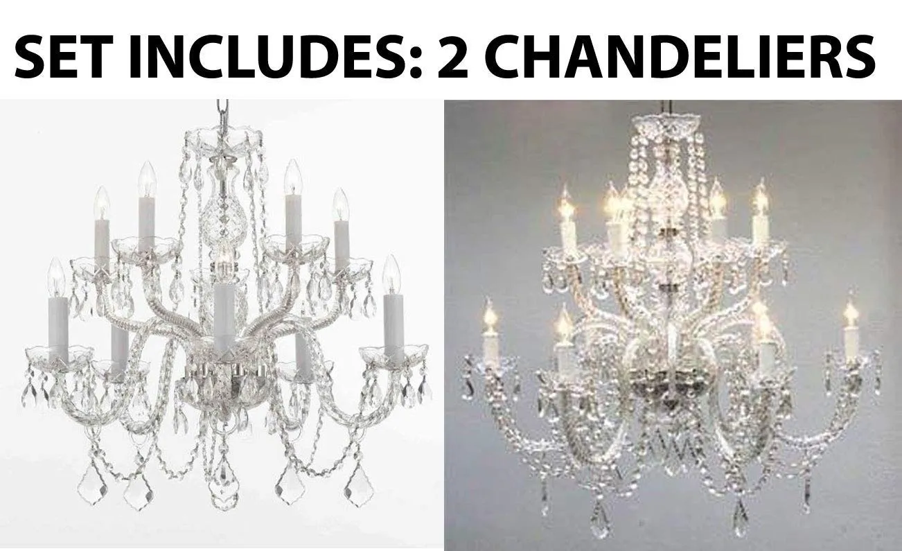 Set of 2-1 Chandelier Lighting Crystal Chandeliers H25 X W24 10 Lights and 1 Chandelier Lighting Crystal Chandeliers H27" X W32" - 1EA CS/1122/5 5   1EA 385/6 6