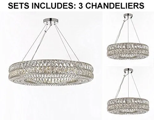 Set of 3 -2 Crystal Nimbus Ring Chandeliers Modern/Contemporary Lt. Pendant 20"Wide & 1 Crystal Nimbus Ring Chandelier Modern/Contemporary Lt. Pendant 32"Wide-Good for Dining Room, Foyer and More! - 2EA 3063/8   1 EA 3063/12