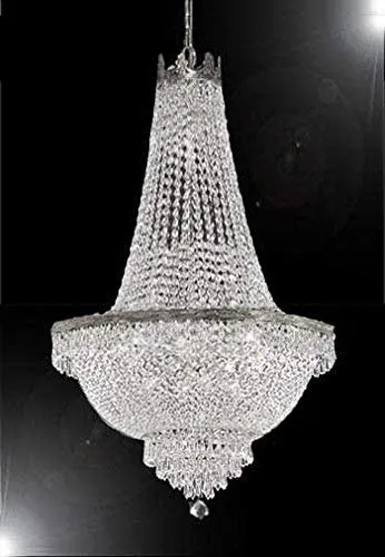 Set of 4 - French Empire Crystal Silver Chandelier Lighting - Great for The Dining Room, Foyer, Entry Way, Living Room - H50" X W24" - 4EA F93-C7/CS/870/9