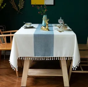 Sicilia : Anti Skid & Water resistant Linen textured table cloth for dining table, table cover for center table  -Mid Blue