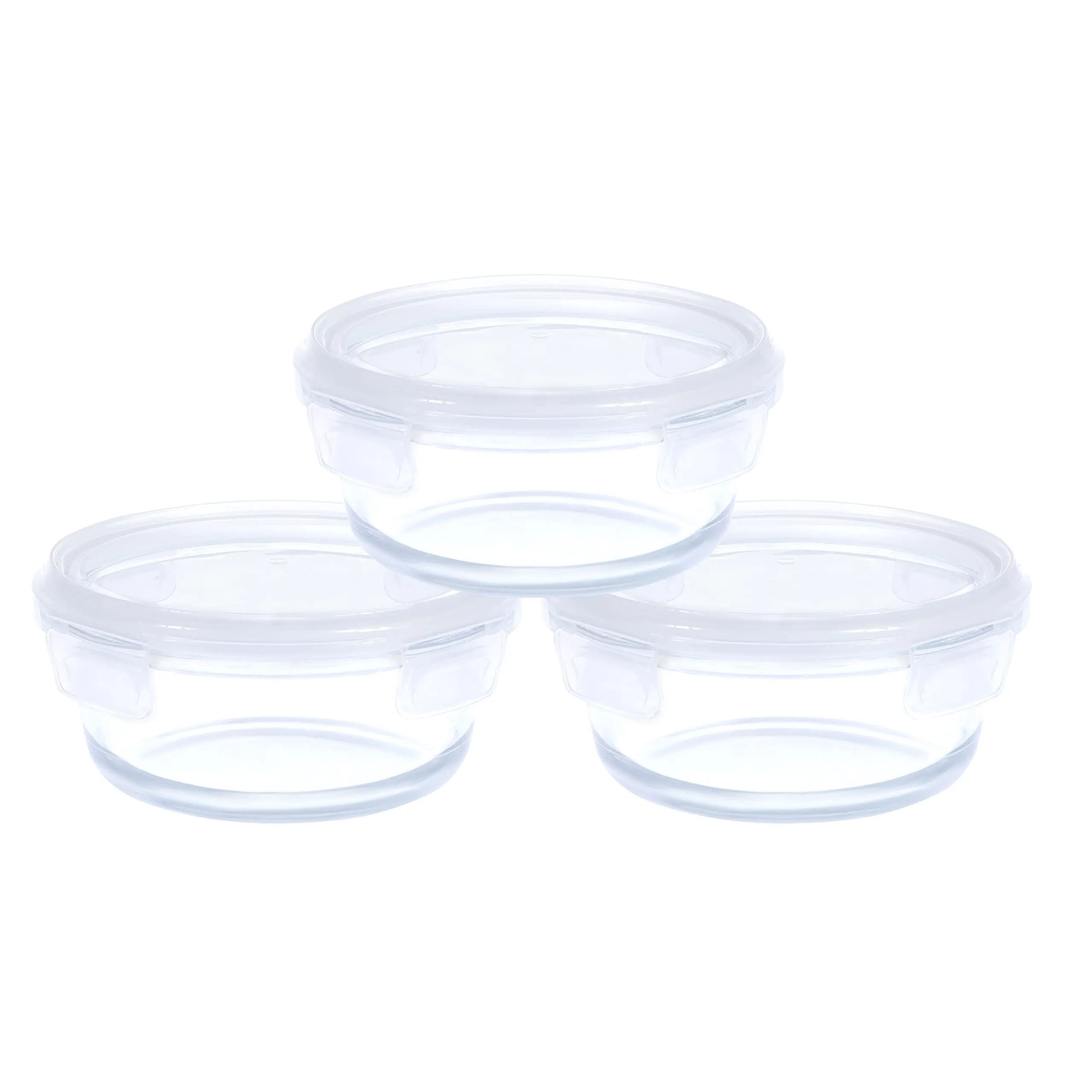 SIMPARTE Borosilicate Safe Lock Round Glass Food Container with Lock Lid for Microwave Safe & Oven Safe, Air tight Leakproof Lunch, TIffin Box - 400ml (Set of 3)