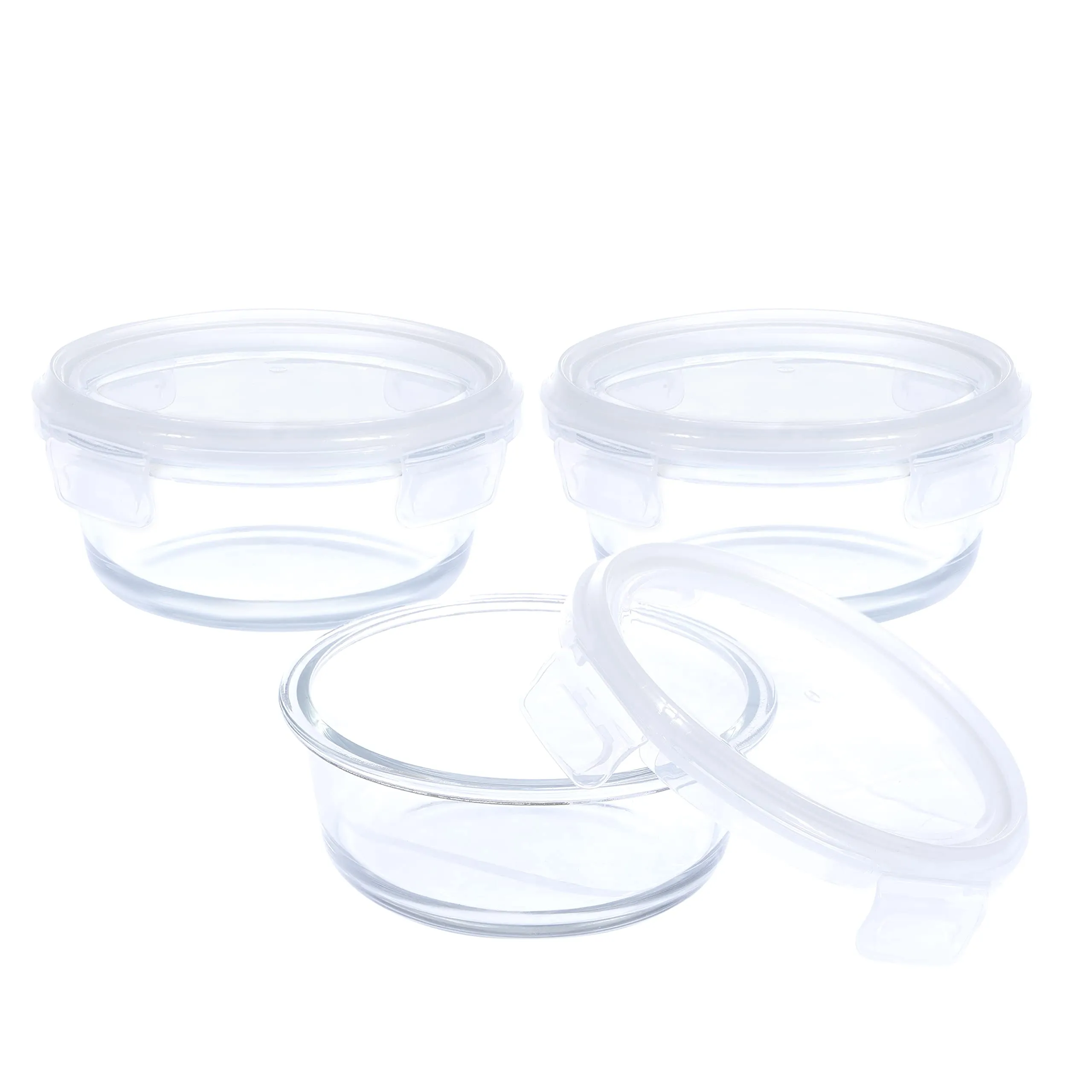 SIMPARTE Borosilicate Safe Lock Round Glass Food Container with Lock Lid for Microwave Safe & Oven Safe, Air tight Leakproof Lunch, TIffin Box - 400ml (Set of 3)