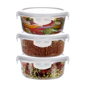 SIMPARTE Borosilicate Safe Lock Round Glass Food Container with Lock Lid for Microwave Safe & Oven Safe, Air tight Leakproof Lunch, TIffin Box - 400ml (Set of 3)