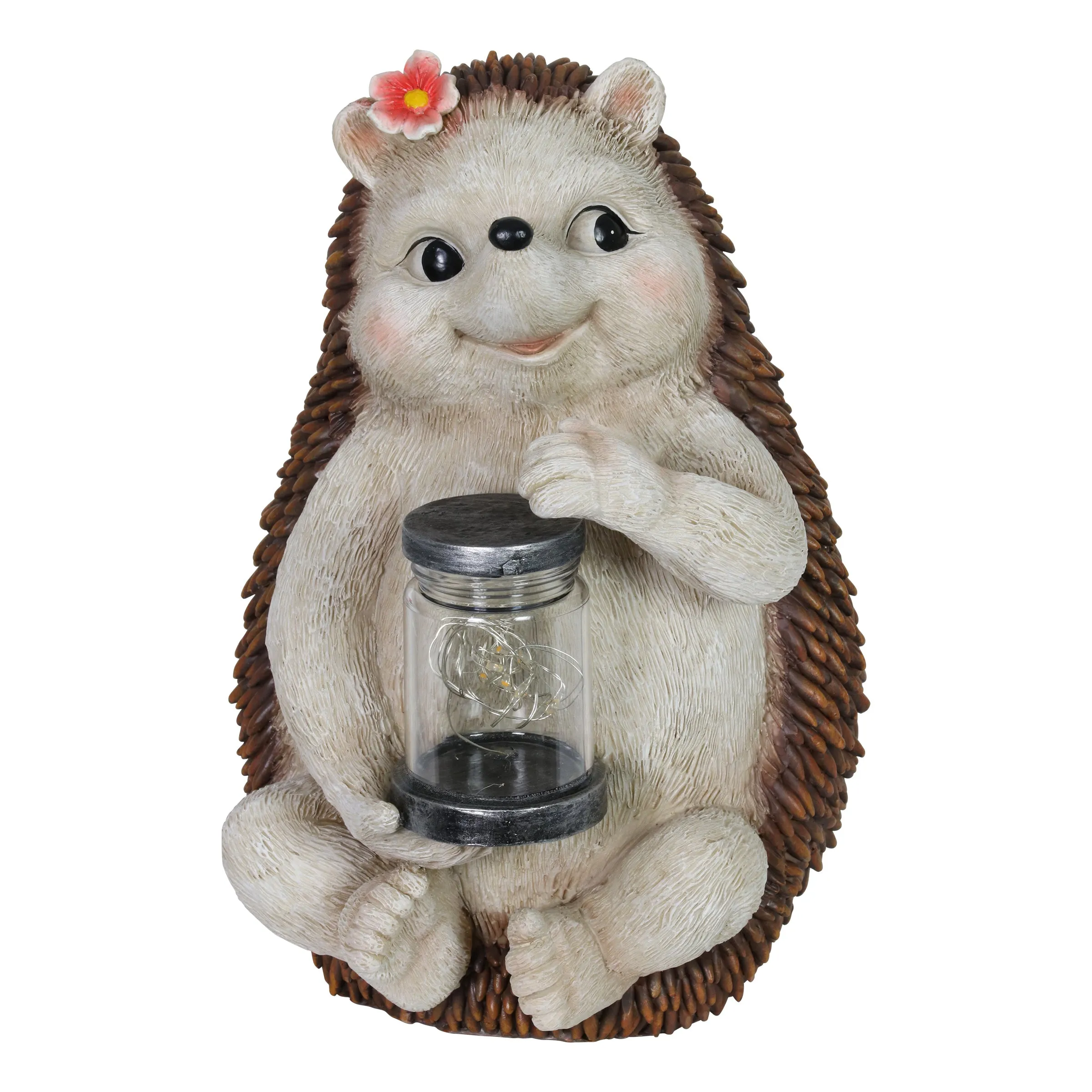 Solar Hedgehog Garden Statuary with LED Firefly Jar, 10 Inches tall