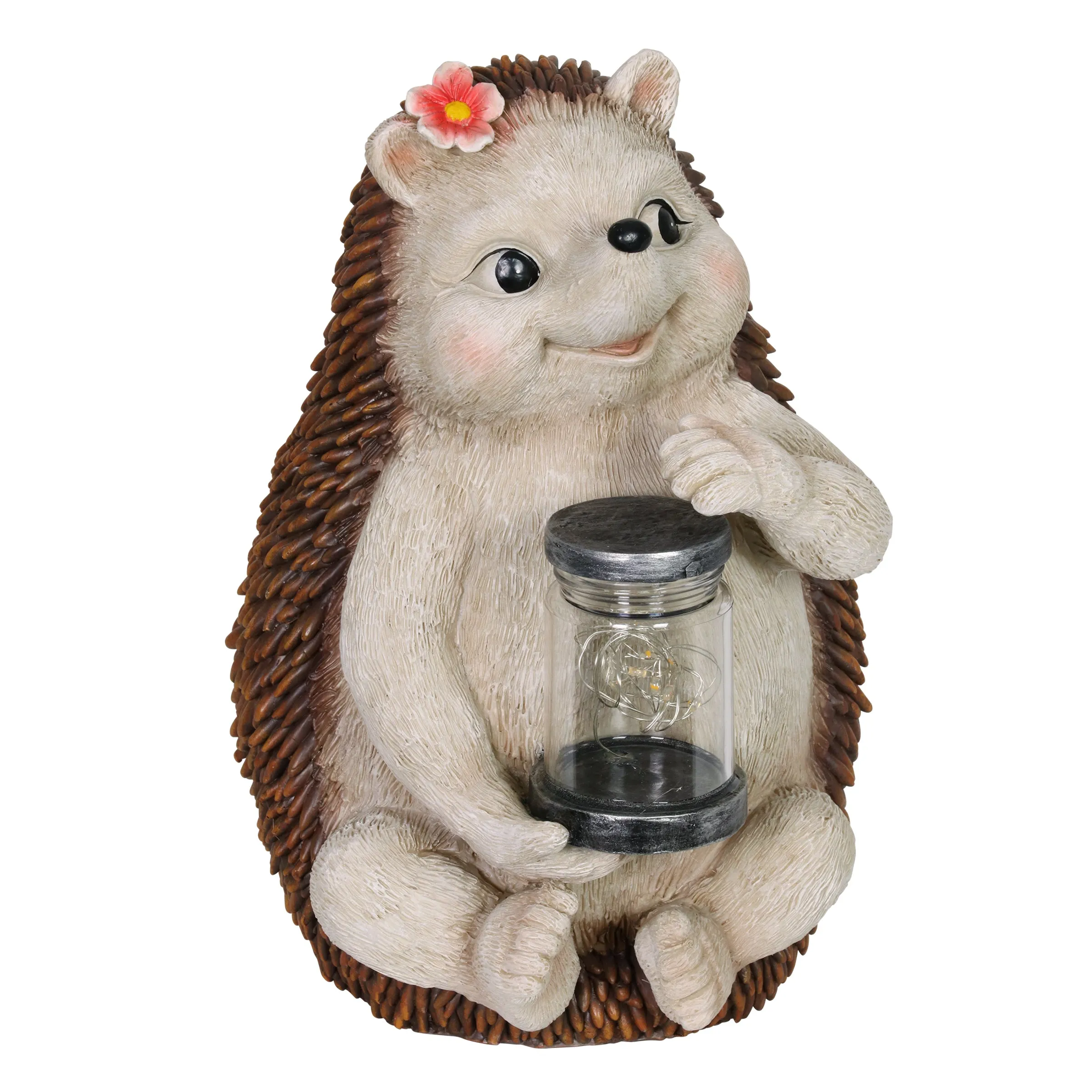 Solar Hedgehog Garden Statuary with LED Firefly Jar, 10 Inches tall