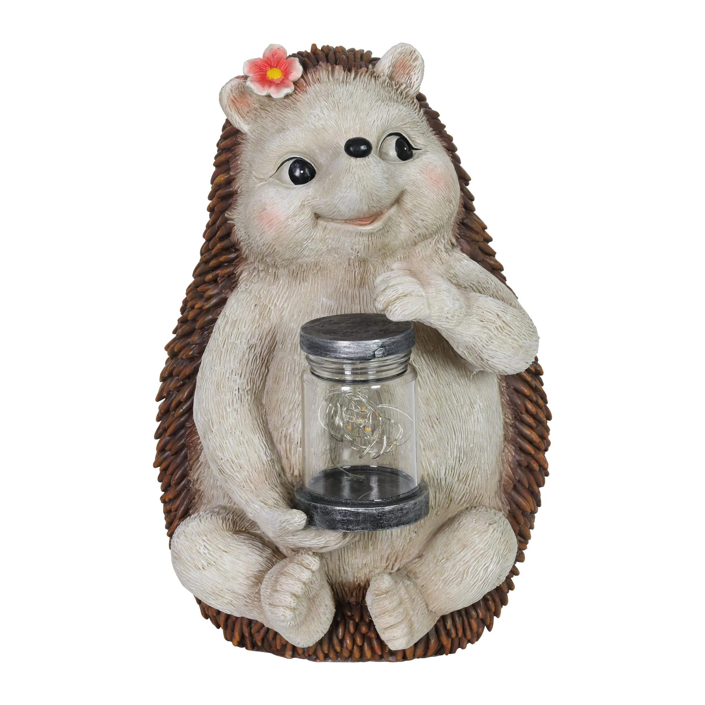 Solar Hedgehog Garden Statuary with LED Firefly Jar, 10 Inches tall