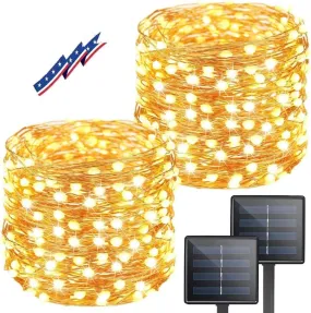 Solar String Lights Outdoor, 2 Pack 80FT 200 LED Solar Outdoor Christmas Lights, Waterproof Copper Wire 8 Modes Solar Fairy Lights for Garden Christmas Tree Wedding Decor(Warm White)