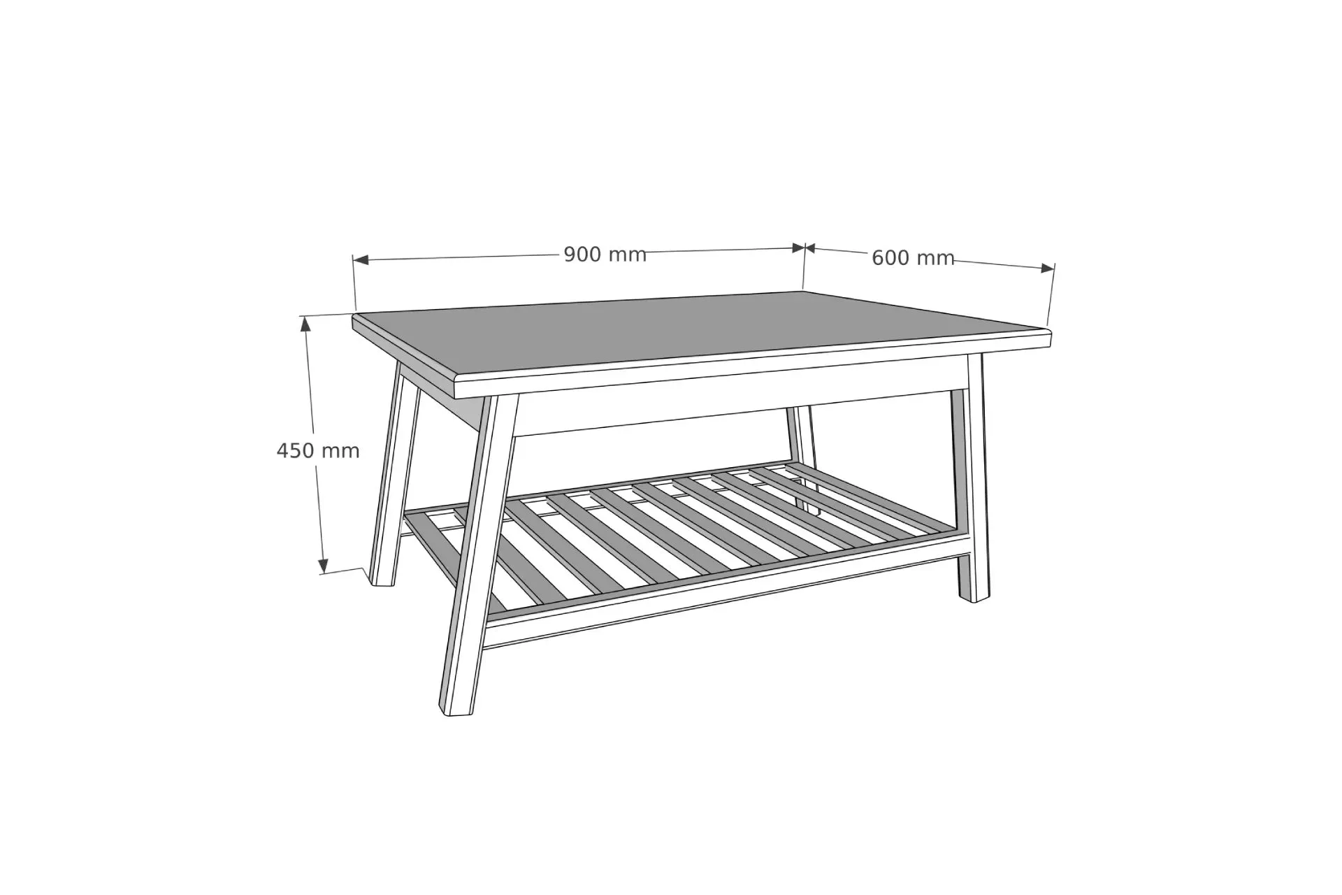 Solid Pine Wood Handmade Coffee Table with Storage Shelf Ayla