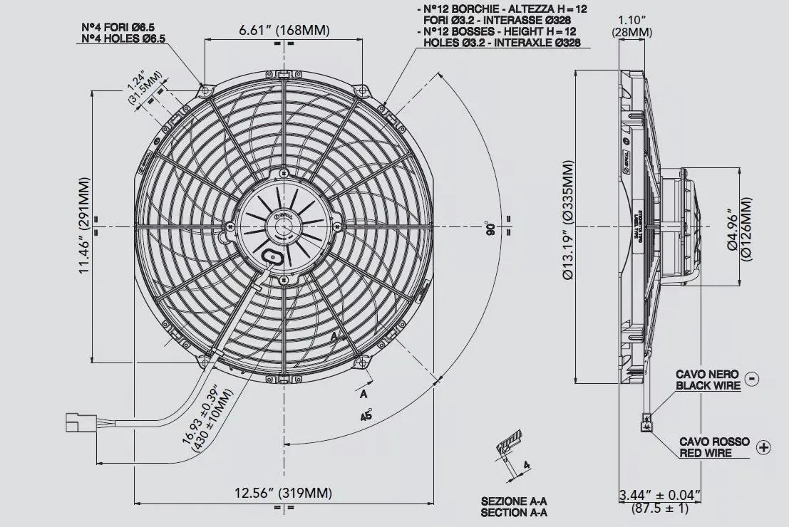 SPAL 12.00" Inch Electric Fan Pusher Style High Performance 1380CFM 10 Curved Style Blades - 30102030