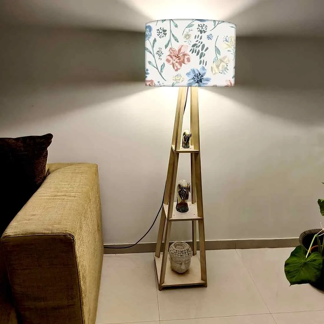 Tall Floor Lamp with Shelves for Living Room - Spring Florals