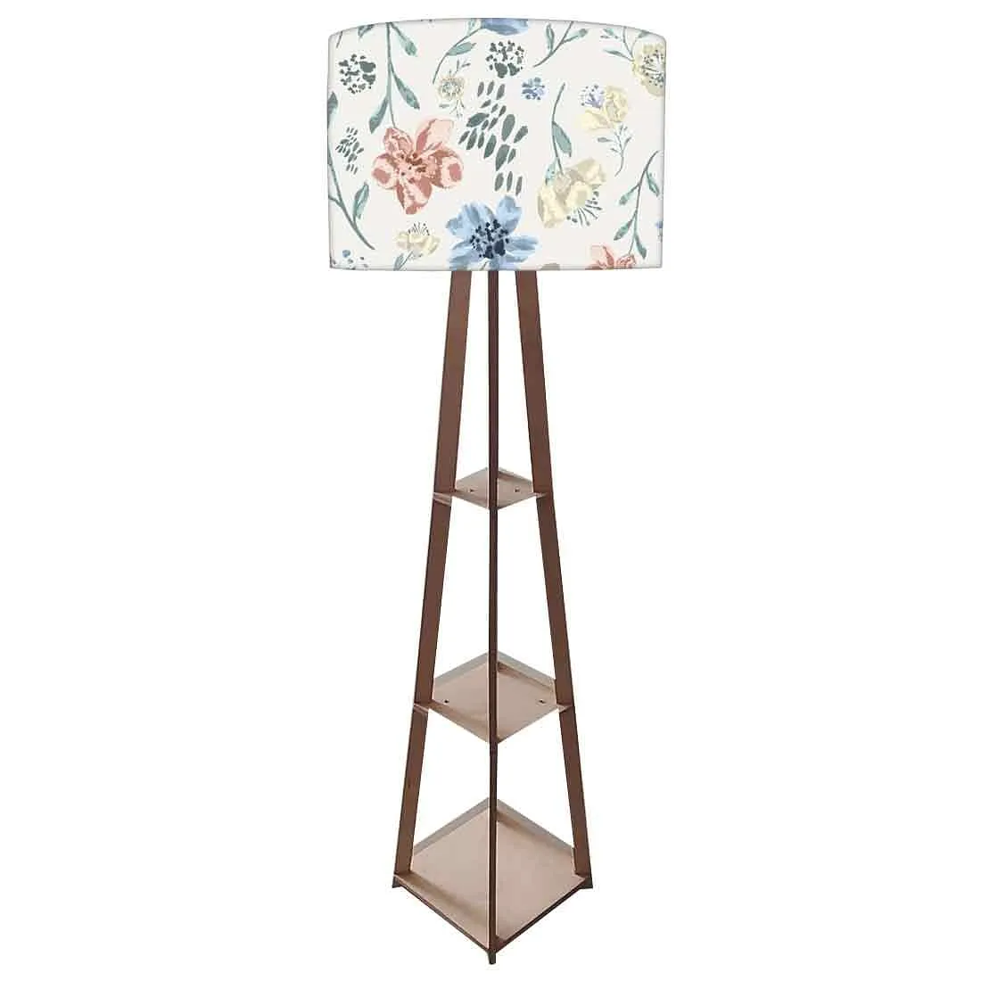 Tall Floor Lamp with Shelves for Living Room - Spring Florals